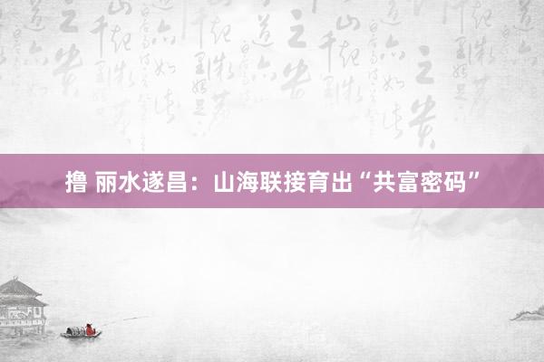 撸 丽水遂昌：山海联接育出“共富密码”