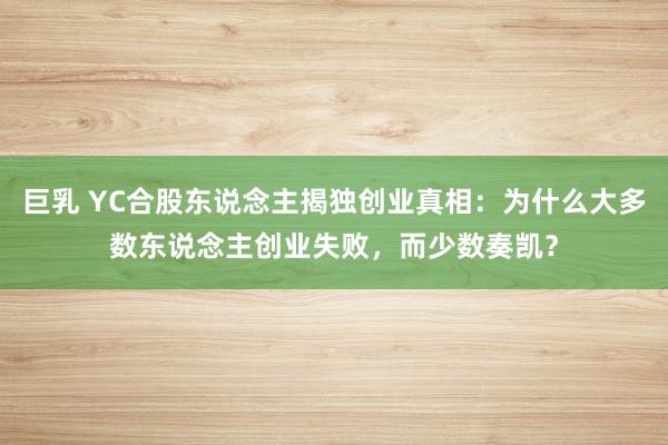 巨乳 YC合股东说念主揭独创业真相：为什么大多数东说念主创业失败，而少数奏凯？